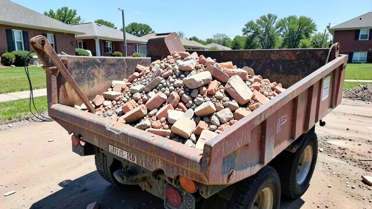Caçamba carregada com entulho de reforma em obra residencial