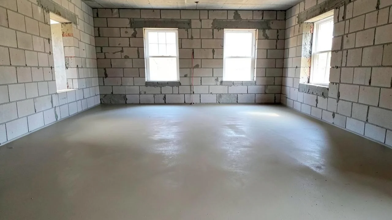 Contrapiso recém concretado em casa em reforma